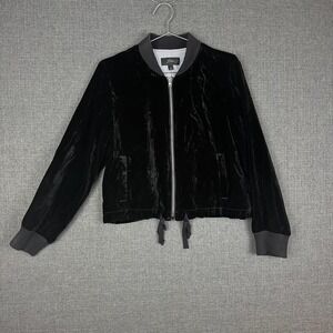 J.Crew Velvet Bomber Jacket‎ Black Ribbed Trim Drawstring Waist Casual Medium